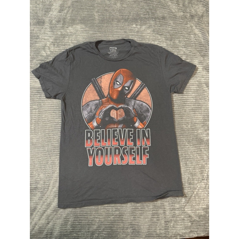 Marvel Deadpool Men's T-Shirt - Believe in‎ Yourself Gray Short Sleeve Crew Med